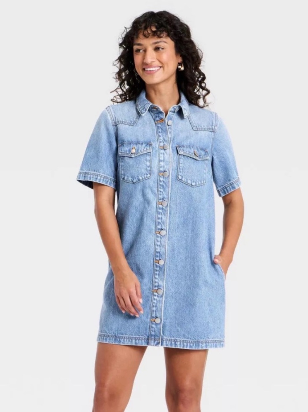 Universal Thread Denim Short Sleeve Button Down Dress